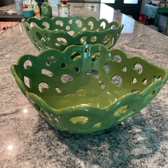 Tabletops Gallery | Moss Green | Two Ceramic Nesting Serving Bowls (w/ Cut Outs) - Picture 2 of 11